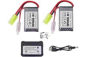 ZYGY 2PCS 7.4V 1000mAh Odamiya Stecker Lithium Batterie mit 2 in 1 Ladegerät für 300E 302E 9300 9310 9305E 9304E 9303E 9302E 9301 RC Auto Fernbedienung Boot Drohne Quadcopter Akku