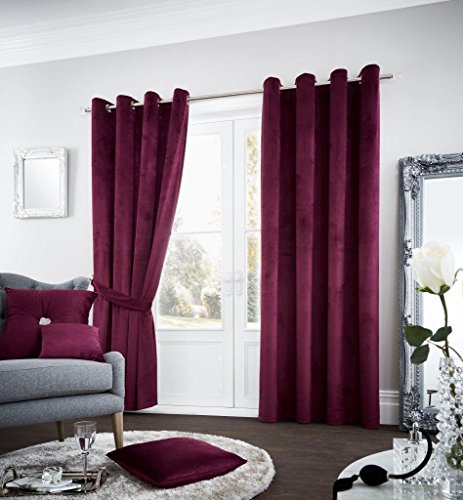 Quest-Mart® Luxuries Lush Velvet Eyelet Ring Top Ready Made Lined Curtains CG (Aubergine, 66