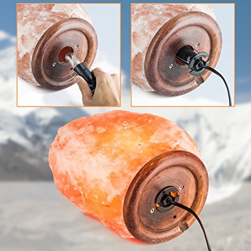 Natural Himalayan Rock Salt Lamp 6-7 lbs with Wood Base, Electric Wire & Bulb by HemingWeigh - 9