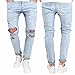Produktbild Herren Hose Ronamick Herren Stretchy zerrissene dünne Biker Jeans Destroyed Taped Slim Fit Denim TrainingshoseFreizeithose SporthoseJogginghose (Blau, 28)