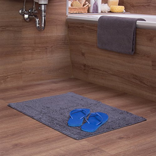 Relaxdays Badteppich Grau BENNY 100% Baumwolle, maritim, Badvorleger und Badläufer, 50 x 70 cm, waschbar, Teppich, anthrazit - 2