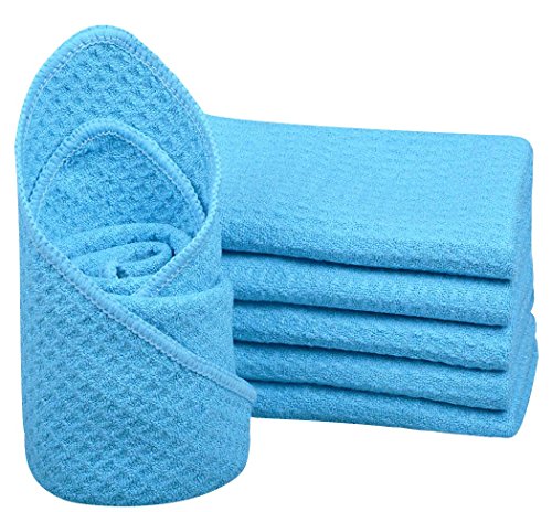 Sinland Microfibre Waffle Weave Dish Cloths Dishcloths Washcloths Facial Cloths 33x33cm Pack of 6 Turquoise