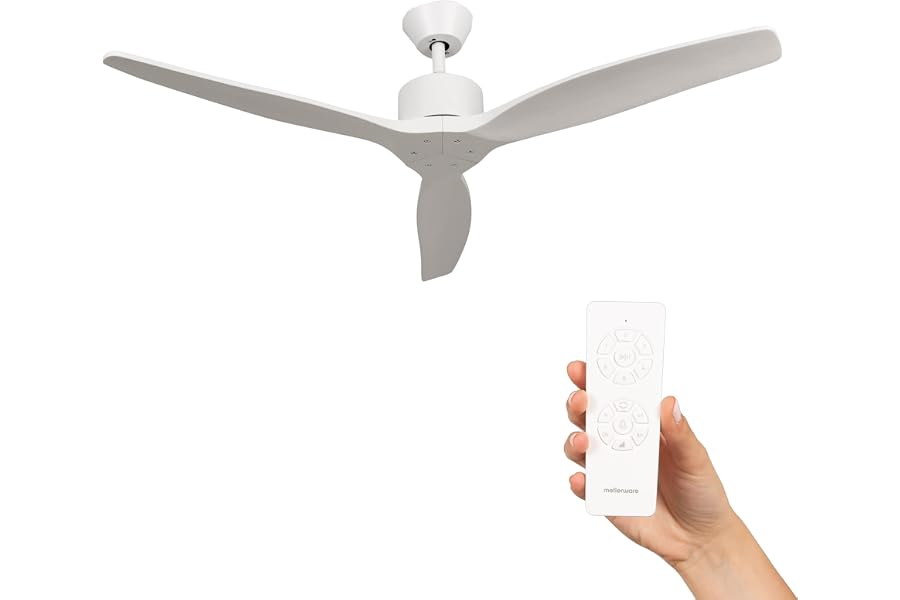 Mellerware - Ceiling Fan with Remote Control Brizy! 45W | Powerful, Ultra Quiet | 3 Blades | Diameter 132 cm | 6 Speeds | Timer | Summer Winter Functions | Rooms up to 20 m² | White