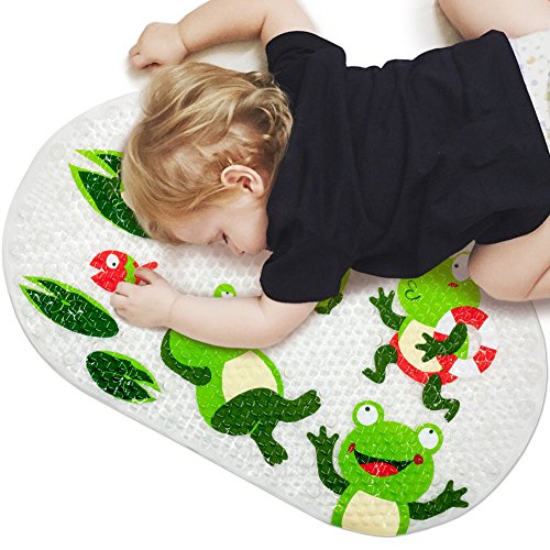 Badewannenmatte Badewanneneinlage Baby Wanneneinlage BliGli Frosch Suckers Kunststoff Antirutschmatte Schönen Optik Anti-Rutsch Badematte PVC Karikatur Entwurf Massage Dusche Badematte mit Saugnäpfen für Baby Kinder 39 x 69 cm (Frogs) - 6