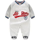 Pyjama Bébé Garçon Body Grenouillère Coton Manches Longues – 0-12 Mois, Motif Brodé, Fermeture Pressions