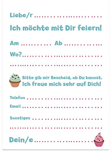 16 Einladungskarten zum Kindergeburtstag – Cupcakes und Muffins – für Kinder, Jungen, Mädchen, Feier Geburtstagseinladungen im Set - 2