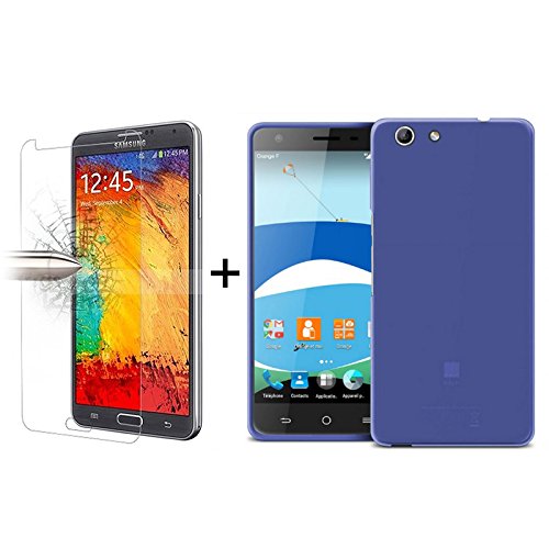 TBOC Pack: Funda de Gel TPU Azul + Protector Pantalla Vidrio Templado para ZTE Blade A506 [5.2 Pulgadas]. Silicona Ultrafina y Flexible. Protector Resistente a Golpes Caídas y Arañazos