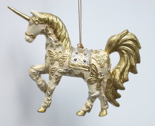 Crafts & Design Bezauberndes Einhorn, Deko Hänger Gold/Creme, Verzierungen, Christbaumschmuck 15 cm