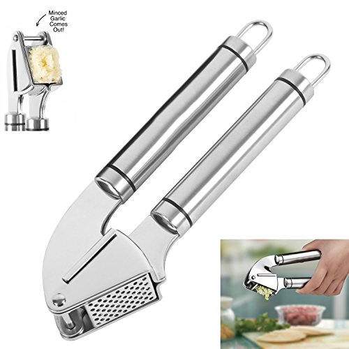 RcGoods Premium Edelstahl Knoblauchpresse & Schäler Set ● Zerpresst Knoblauchzehen & Ingwer mit Leichtigkeit ● Qualitativ hochwertige Knoblauch Presse ● Hergestellt aus robustem 18/10 Edelstahl - 6