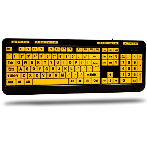 AdessoAdesso AKB-132UY - Luminous 4 X Large Print Multimedia Desktop USB Keyboard, Black Yellow