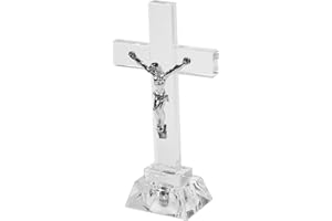 IMIKEYA Crystal Standing Cross Decor Jesus Crucifix Cross Statue Praying Religious Figurine Glass Holy Cross Jesus Ornament Catholic Display Tabletop Home Decor