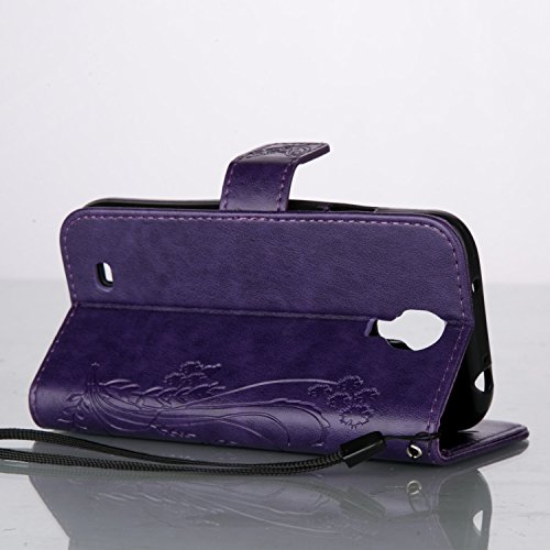 Galaxy S4 Hülle,Galaxy S4 Case,Galaxy S4 Leder Wallet Tasche Brieftasche Schutzhülle,ikasus® Prägung Schmetterling Blumen Muster PU Lederhülle Flip Hülle im Bookstyle Cover Schale Stand Ständer Etui Karten Slot Schutzhülle Grau Tasche Wallet Case für Samsung Galaxy S4 i9500 – Groß Schmetterling:Lila - 4