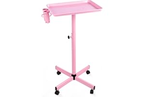 ‎KALOLARY Kalolary Salon Trolleys Barber Trolley Verstellbare Höhe, Aluminiumwagen Beauty Trolley mit Scrollrad, Professioneller Schönheitssalon Tray Cart Tool Holder (Rosa)
