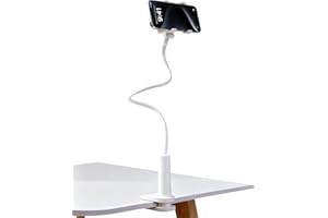 HORKTRUST Handyhalterung bett, Schwanenhals Handyhalterung, Verstellbare lange Armhalterung - Unterstützt 360°-Drehung - 75cm Gesamtlänge - Ideal zum Anschauen von Videos und Filmen im Bett - Weiß