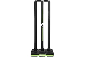 Xylofit Plastic Cricket Stumps Black Cricket Wicket Set with Neon Green Lines Durable Plastic 3 Stumps & 2 Bails for Practice, Backyard & Kids Cricket