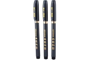 Dekaim 3Pcs Japanese Writing Pen, Fine Felt Tip Calligraphy Shodo Brush Ink Pen, Black, Refillable, Non-Toxic, Quick Drying