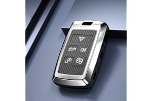 HIBEYO Etui na klucze Smart pasuje do Land Rover Jaguar, etui ochronne, skrzynka na klucze do Jaguar XE Range Rover Sport Velar Discovery 5 pilot zdalnego sterowania, obudowa na klucze, włókno węglowe, 5 przycisków (srebrny termoplastyczny poliuretan)