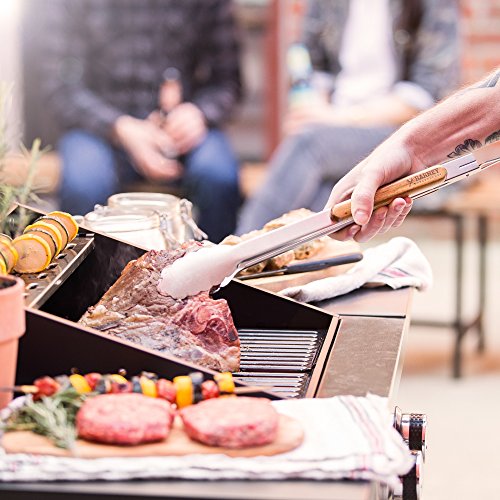 Akazienholz Edelstahl Grillzange Barney Barbecue 45 cm von Springlane Selection Grillzubehör mit extra-langen ergonomisch geformten Griffen mit Holzaufsatz und Aufhänge-Öse braun/silber - 5