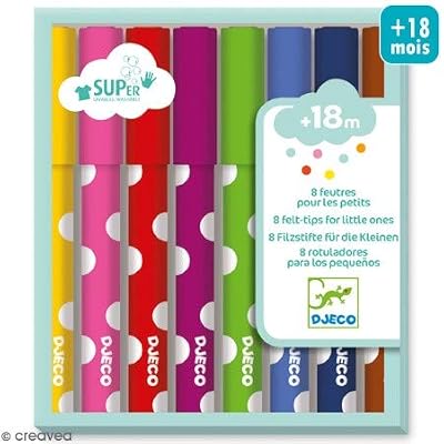 Djeco, 8 feutres lavables pour Les Petits à partir de 18 Mois et +