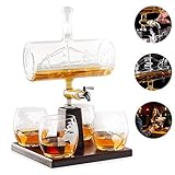 BQT Carafe à vin Blanc, Carafe à Whisky écossais, Boisson alcoolisée 1000ML, Distributeur de Robinet en Acier Inoxydable - 4 Verres de Carte du Monde gravés - Coffret Cadeau Parfait