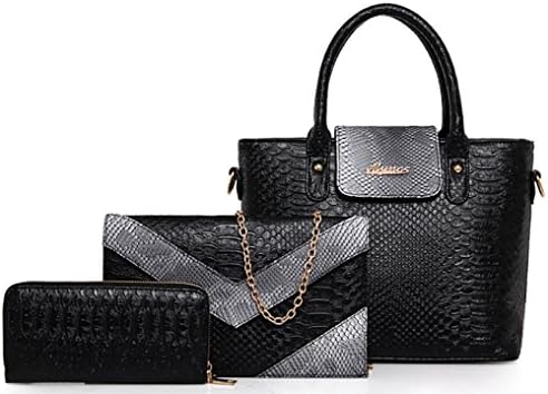 Snakeskin Grain PU Leather Handbag+Shoulder Bag+Purse 3pcs Bag in 1 set(Black)
