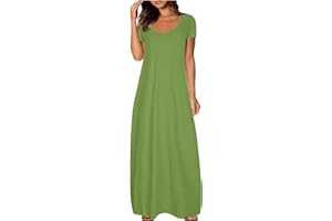 ZHSXERTWY Maxi Dresses for Women UK Short Sleeve Summer Ladies Casual Long Dress Round Neck Plain Sundress Stretchy Loose Fit Plus Size Clothing