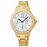 SEIKO Damen-Armbanduhr 33MM Armband Edelstahl Gold + GEHÄUSE Batterie SKY668P1