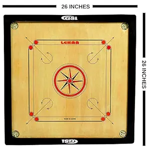GSI Shiny Gloss Finish Carrom Board with Coins Striker and Boric Powder (Medium)