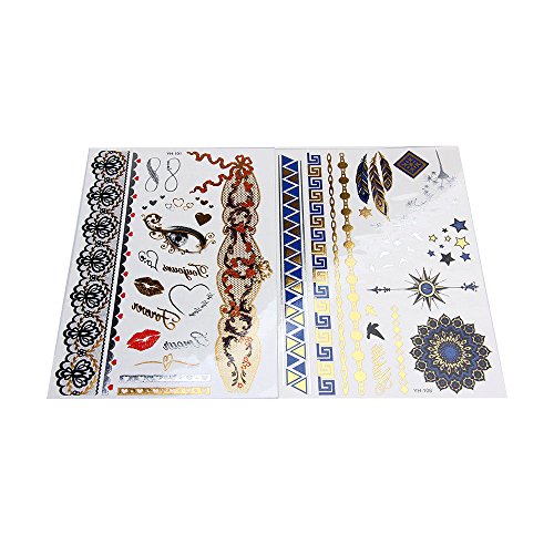 Hommii 10teile Tattoo Metallic Einmal Flash Klebe Temporary Gold Silber Henna Armband Kette Body - 7