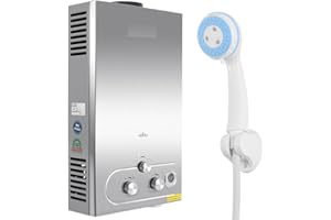 TRY-YEAN Scaldabagno portatile a propano scaldabagno senza serbatoio, scaldabagno a gas su richiesta per campeggio camper, protezione contro il surriscaldamento (12L Propano Argento)