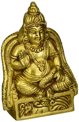 Lord Kubera - God of Treasures, Brass Statue Decor Home and Office Size (11.43 cm, 8.26 cm, 4.45 cm)