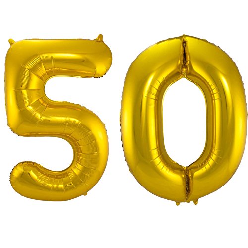 Carpeta® - Folienballon * ZAHL 50 * ┃ Gold ┃ 86cm groß ┃ Ballon Deko ┃ Geburtstag ┃ Jubiläum ┃ Goldene Hochzeit