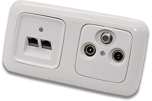 ‎EBROM'S BJ SETS BUSCH JÄGER Komplettset Reflex SI Alpinweiß - UAE Anschlussdose CAT 6A 0218/12-101 + Antennensteckdosen-Einsatz 3-Loch Radio/TV/SAT (**) WISI + Rahmen und Abdeckungen