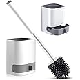 Hallstatt 3 In 1 Silicone Toilet Brush With Holder, Unbreakable Wall Mounted And Free Stand Sleek Toilet Cleaner Brush With Ventilated Drying Stand, Bathroom Scrubber
