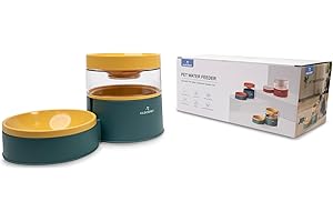 GLÜCKPET Comedero y Bebedero para Gatos, 2 en 1, Verde, Dispensador Automático de Agua, 1L