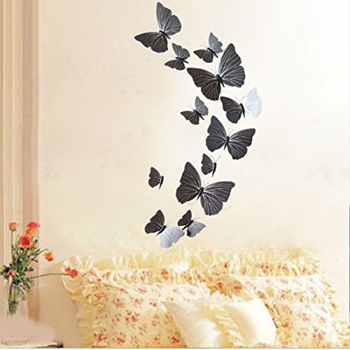 joyliveCY 3D Schmetterlinge im 3D-Style 12-Stück Wanddekoration mit Klebepunkten zur Fixierung Schwarz - 4