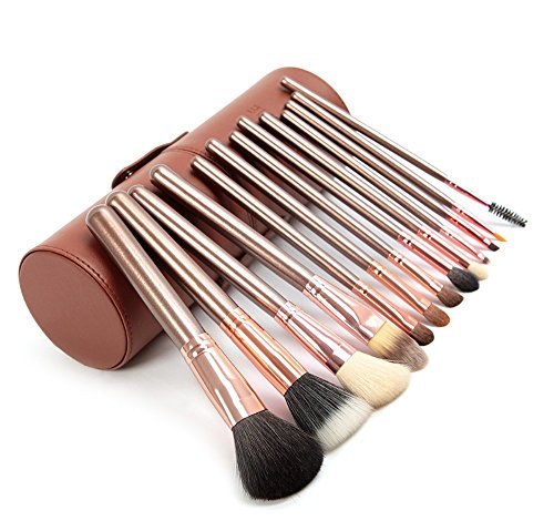 VALUE MAKERS 13PCS Makeup Brushes - Makeup Brush Set - Makeup Brushes Kit - Make up Brush Set - Make Up Brushes - Foundation Brush - Make Up Brushes Kit - Goat Hair Brushes Set - Brush Set with Cylinder Makeup Brushes Case (Brown)