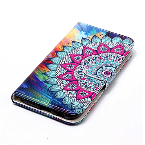 Galaxy A5 (2017) Flip Case mit Mandala, Edaroo Handyhülle Galaxy A5 (2017) PU Leder Flip Wallet Cover in Book Style Stand Case Card Slots Handytasche Ledertasche Schutzhülle Tasche Karteneinschub und Magnetverschluß Kratzfestes und Schmutzunempfindliches für Samsung Galaxy A5 (2017) Version – Blaues Mandala Aquarell Motiv - 4