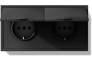 BSEED Enchufe Empotrado 2 Gang con Tapa Impermeable, Enchufes Exterior con Marco de PC, Enchufe de Pared con Garras para Cuartos Húmedos como Baños, 150 * 80mm Negro