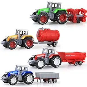 Leoie 4Pcs/Set Children Simulation Alloy Farm Tractor Engineering Truck Toys Xmas Vehicles Models Gifts