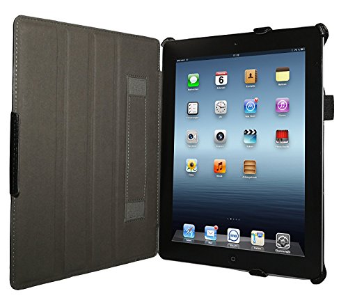 iPad 4 Hülle & iPad 3 Hülle | Smart Cover aufstellbar | Handschlaufe & Stylus-Halterung Luxus Leder für Apple Tablet 9 7 Zoll | Original Adento Marken-Design | Schwarz - 4
