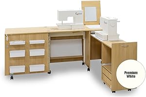 COMFORT COLLECTION Comfort 3 | Nähmaschinenschrank | Nähmöbel | Nähtisch | (Premium White, L (Air-Lift 10 to 15 kg))