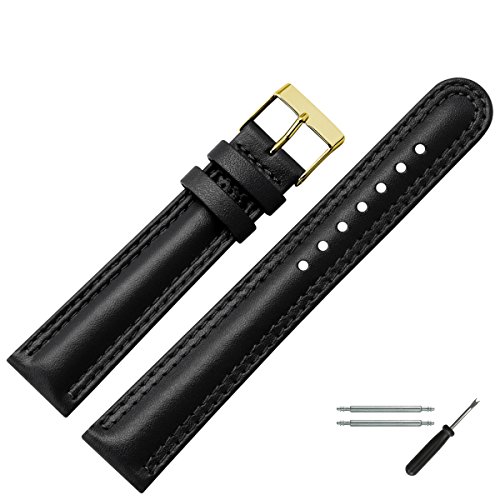 Uhrenarmband 18mm Leder schwarz mit Naht, bombiert - inkl. Federstege & Werkzeug - Uhren Ersatzarmband aus echt Rindsleder mit Doppelnaht - Marburger Uhrenarmbänder seit 1945 - schwarz / gold Uhrenarmband 18mm Leder schwarz mit Naht, bombiert - inkl. Federstege & Werkzeug - Uhren Ersatzarmband aus echt Rindsleder mit Doppelnaht - Marburger Uhrenarmbänder seit 1945 - schwarz / gold