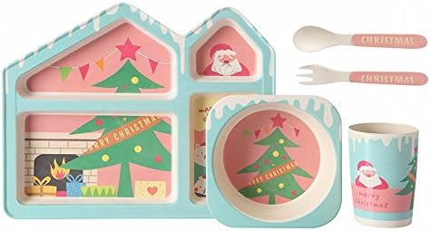 XHW Bamboo Fiber Children Cutlery Set Baby Food Table Grid Plate Baby Shatter-Resistant Rice Bowl Spoon Anti-Scalding Bowl,B