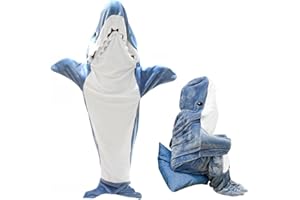 HINATAA Manta de Tiburón con Capucha, Manta de Tiburón Onesie Saco de Dormir, Suave Franela Tiburón Manta con Capucha, Wearable Cola de Tiburón Onesie Manta (XL(75 * 35,5in), Azul)