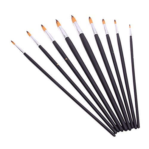9 Stück Künstler malen mit dem Pinsel Set Runde Spitze Nylon Aquarell Acrylfarbe Haarbürsten - 2