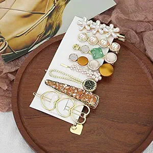 HOMEMATES 8 Piece Korean Style Pearl Barrettes Womens Set Hairpin Korean Style Hair Clip Marble Alligator bobby pins Duckbilled Headdress Jewellery Hair Accessories set