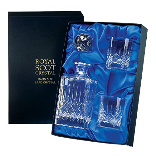 Crystal Whisky Decanter & 2 Whisky Tumblers in Presentation Box - London
