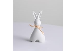 ESSECMBS Ceramic Easter Bunny Figurine Ornament Cute Black Meditating Rabbit Statue White Matte Sitting Rabbits Figurine for Easter Decorations Indoor (Small White 1, 6x4.5x13cm)