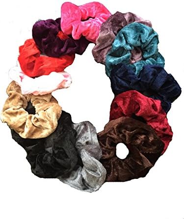 Set of 12 Assorted Velvet Hair Scrunchie Bobble Ponytail Holder Elastic Hairband